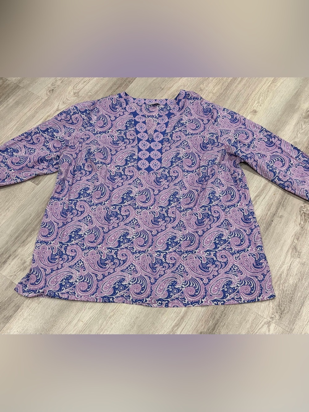 Talbots 3x Cotton Tunic Top purple paisley